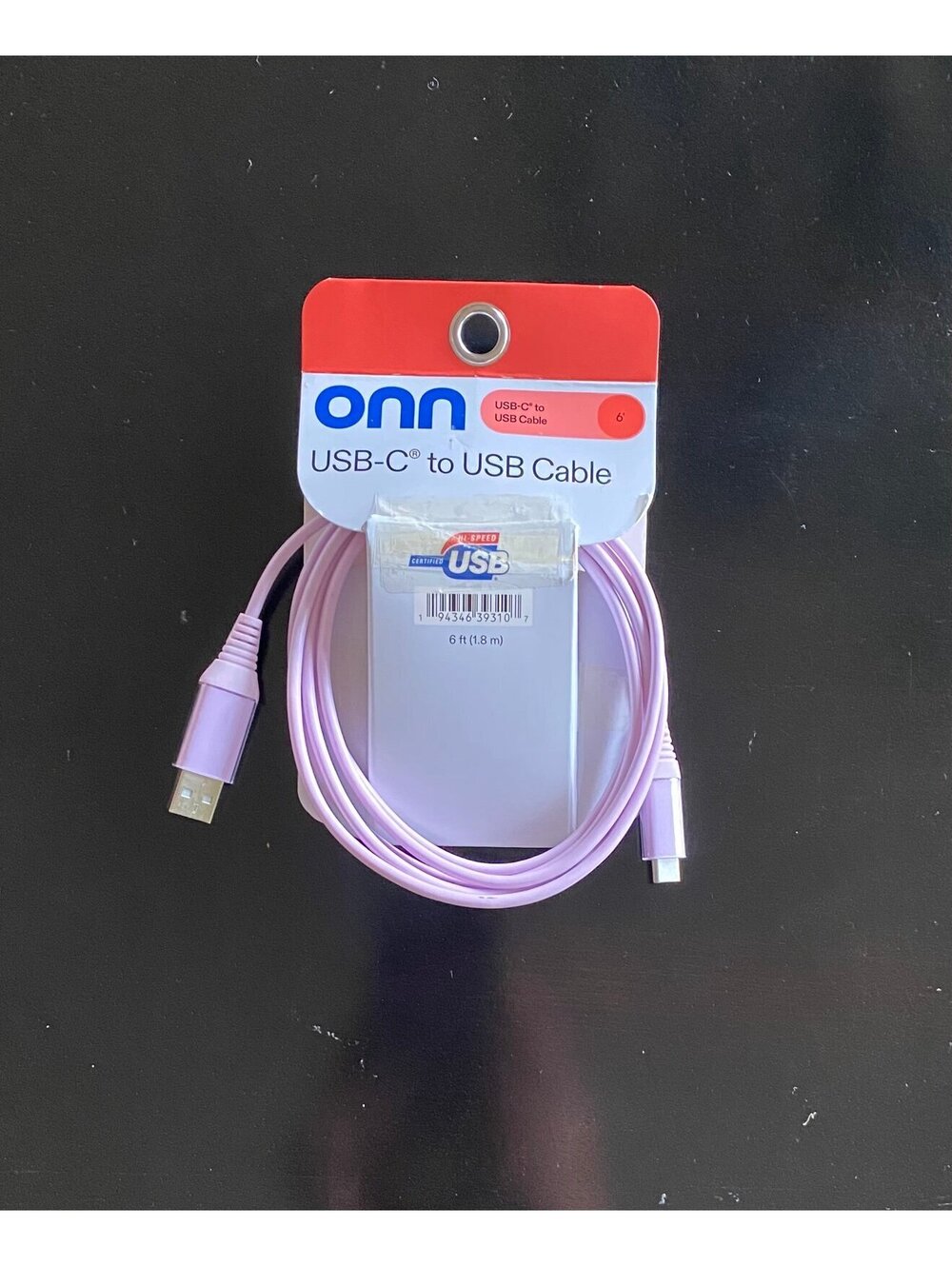 Onn 6ft USB-C to USB-A Charging Cable Pink